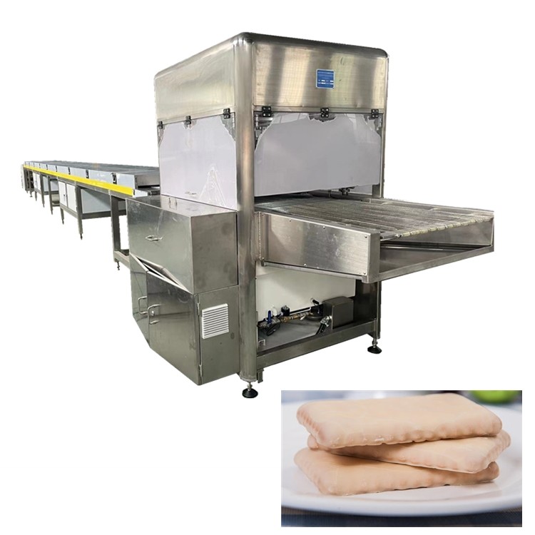 900 MM Belt Chocolate Coater Enrobing Line With Customized Voltage And Copeland Cooling Compressor